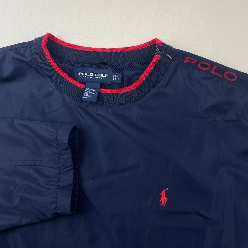 Polo Golf Ralph Lauren Mens Navy Blue Red Windbreaker Pullover Jacket Large 0246